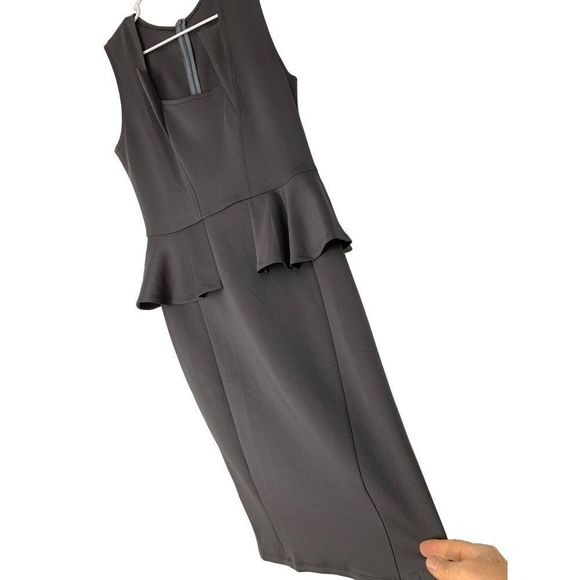Women’s Tom’s ware grey size large peplum scuba dress sleeveless stretch 5710 - Picture 2 of 10
